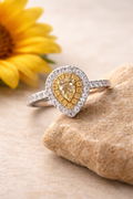 18k Yellow Diamond Pear Halo Ring - White Gold